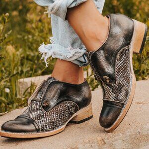 Freebird Mabel Distressed Snake Print Oxford Leather Shoes Women’s Size 7